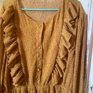 Long ruffle mustard maxi dress